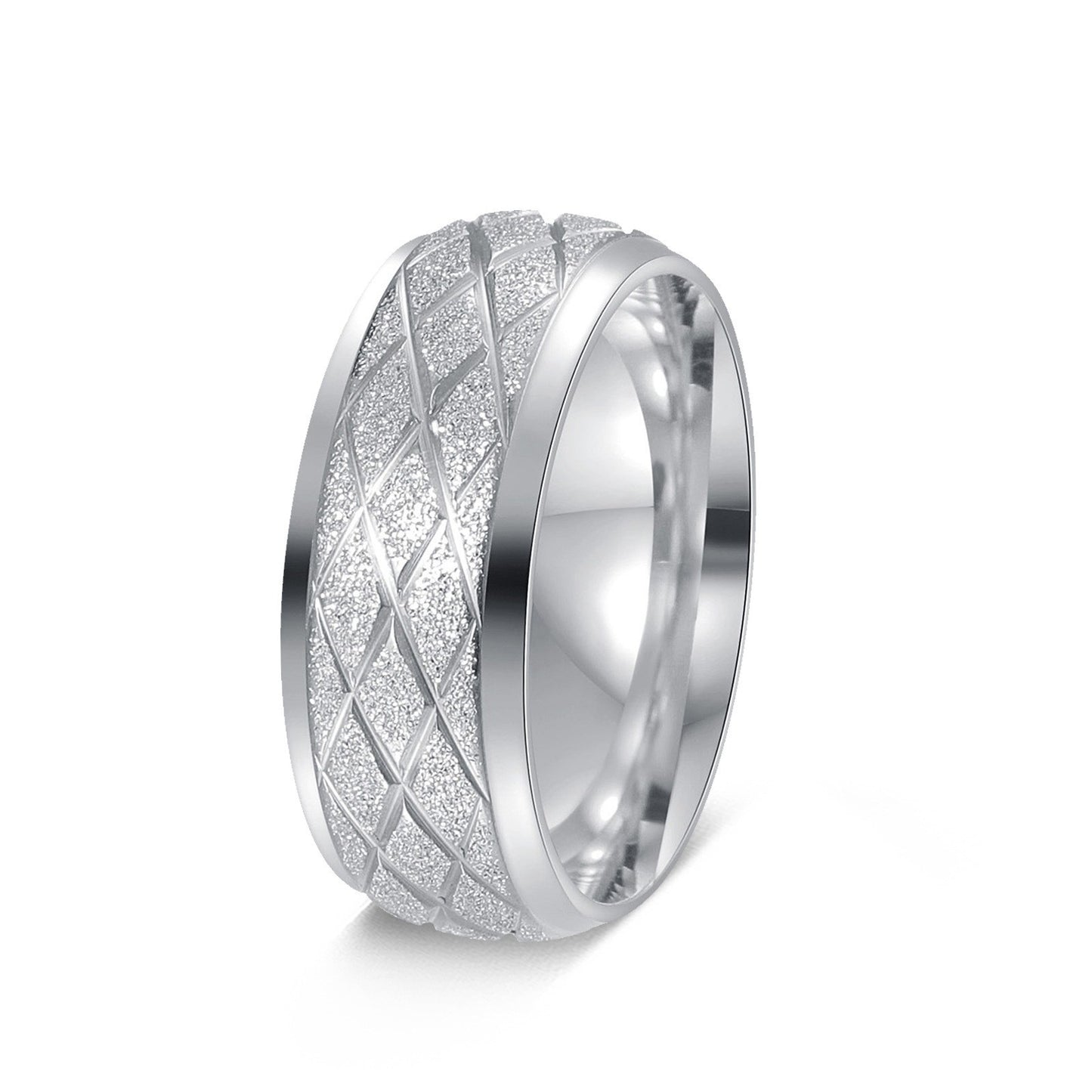 Diamond Plaid Line Frosted Couple Titanium Rings