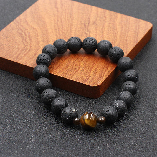 Men's Beads Lucky Beaded Boys Hand Obsidian Volcanic Stone Simple The Bracelets