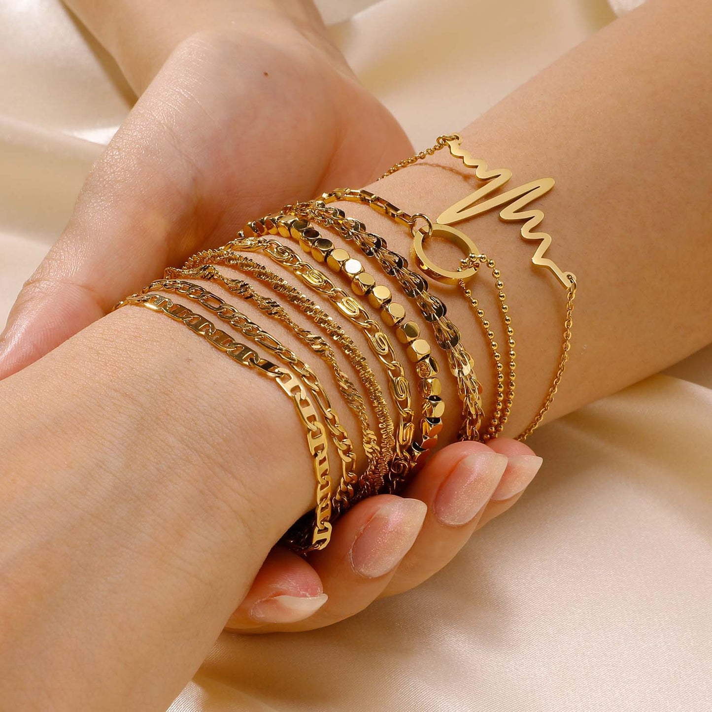 Simple Stainless Steel Golden Twin Fashion Bracelets