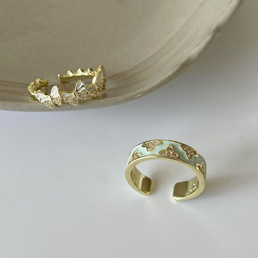 Enamel Butterfly Female Opening Adjustable Design High Sense Rings