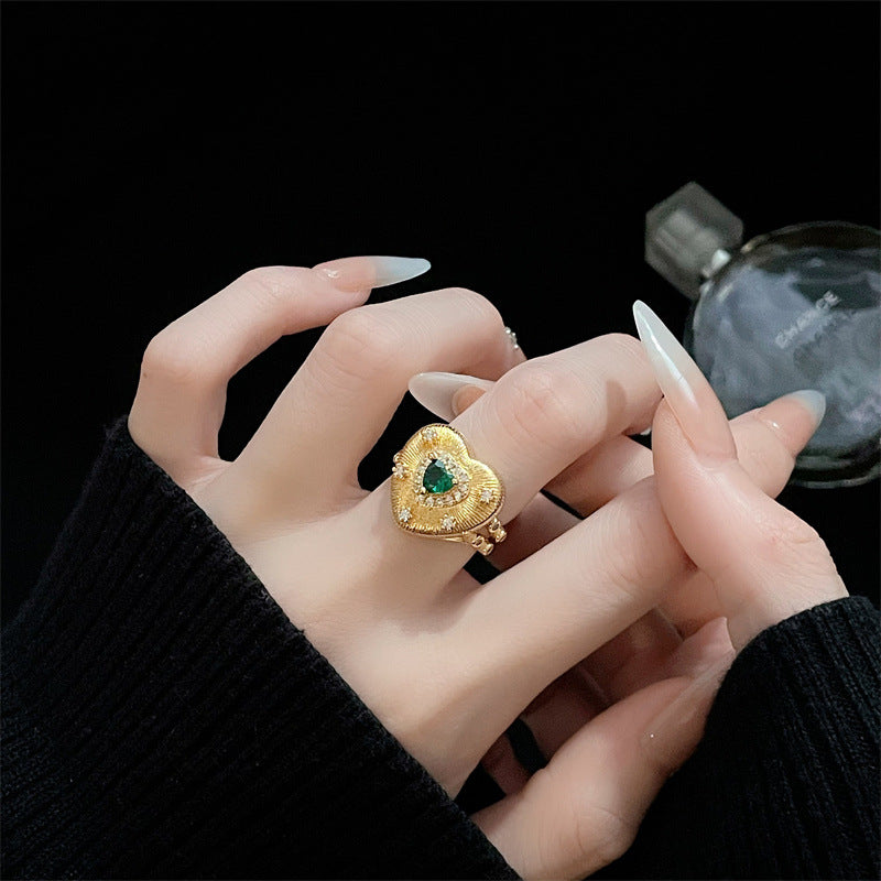 Emerald Zircon Colored Gems Open Golden Rings