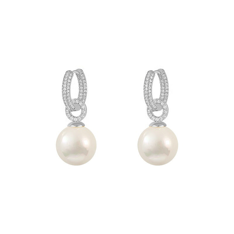 Pearl Zircon Round Creative Gold Plated Fashion Earrings