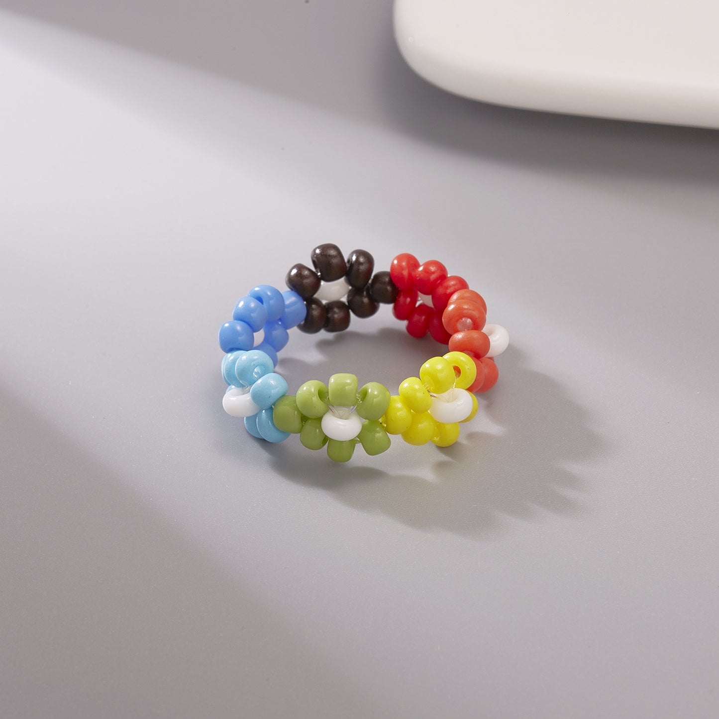 Women's Handmade Bead Flower Colored Woven Small Rings