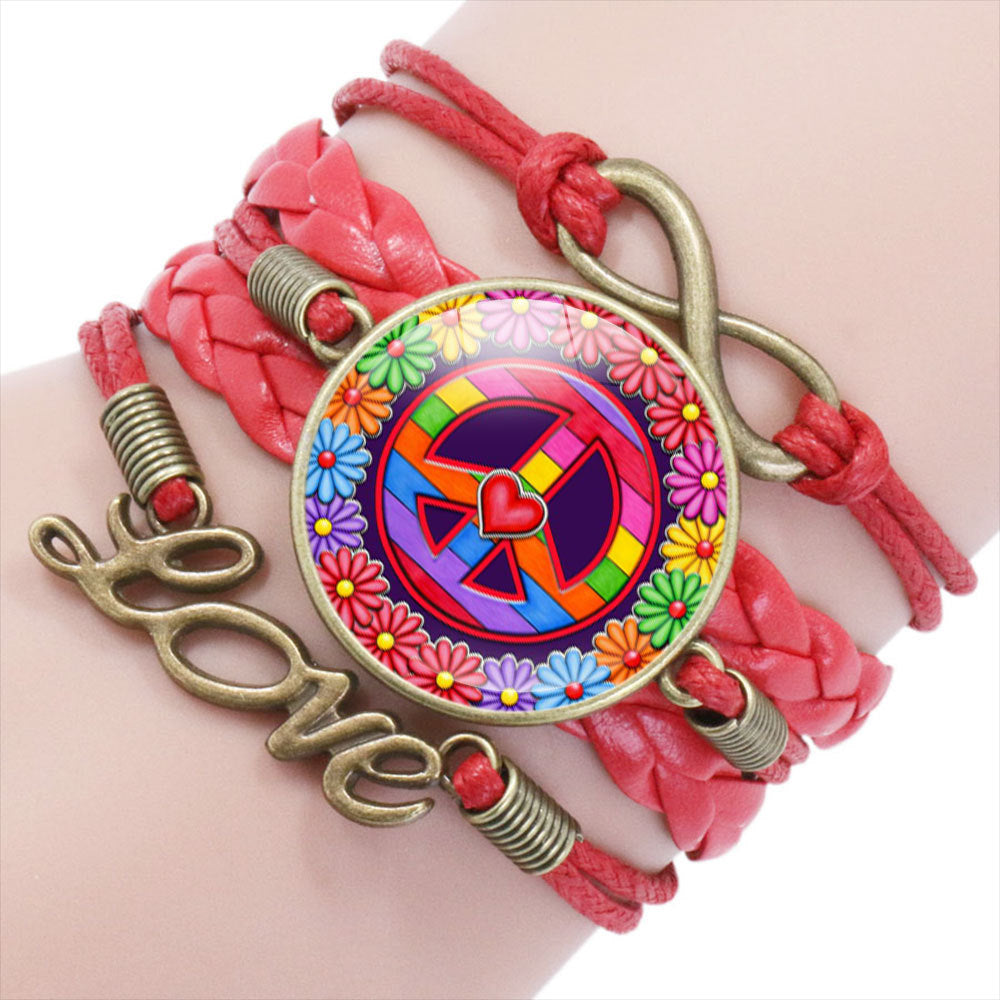 Women's & Men's Ornament Peace Label Signs Woven Combination Bracelets