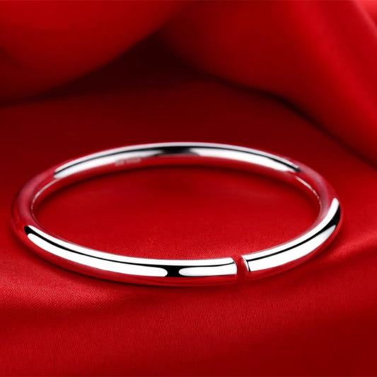 Women's Round Bar Solid Thin White Copper Simple Bracelet