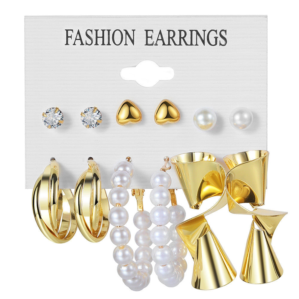 Women's Pearl Suit Retro Metal Geometry Shaped Earrings