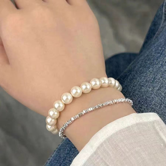 French Style Knot Pearl Female Bright Cream White Bracelets