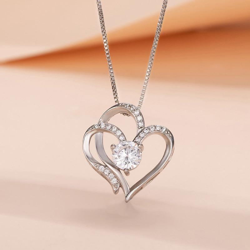 Women's Sier Double Heart Fashion Heart-shaped Clavicle Necklaces