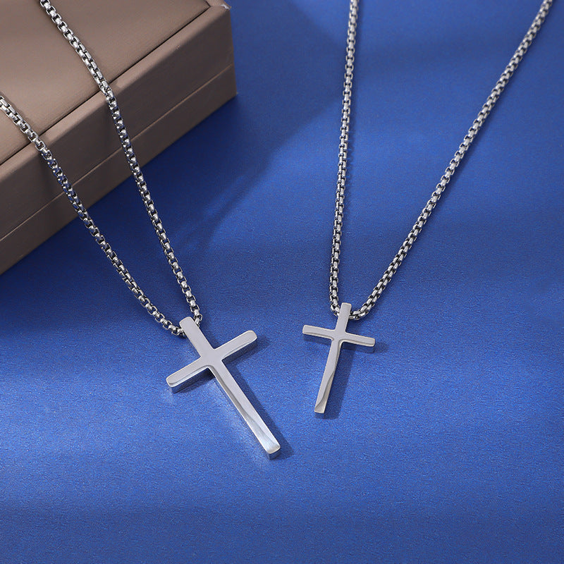 Titanium Steel Simple Cross Glossy Perforated Necklace