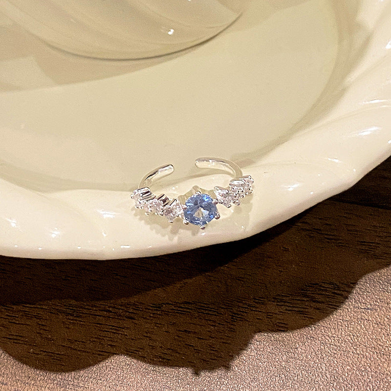 Falling Broken Blue Square Diamond Flower Branches Tendrils Female Gentle Ring