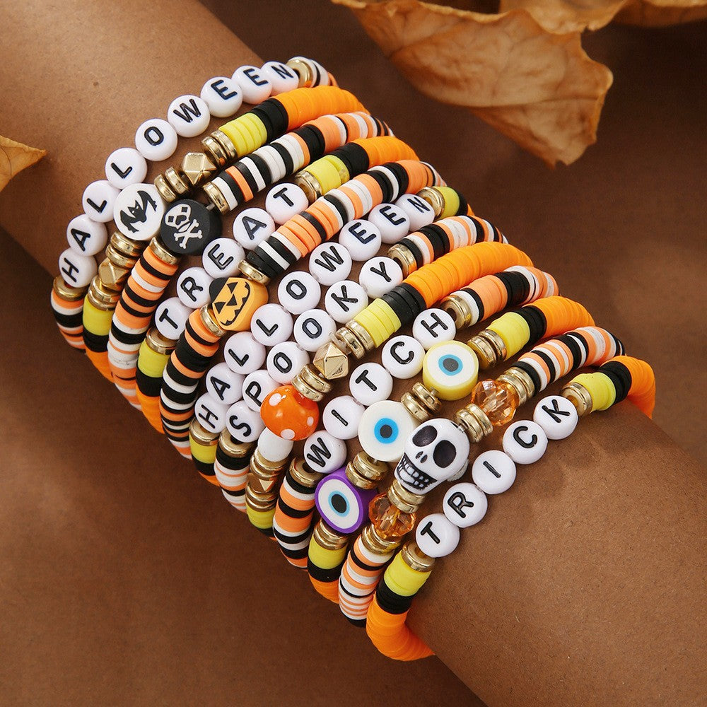 Pumpkin Skull Letter Polymer Clay Beaded Bracelets