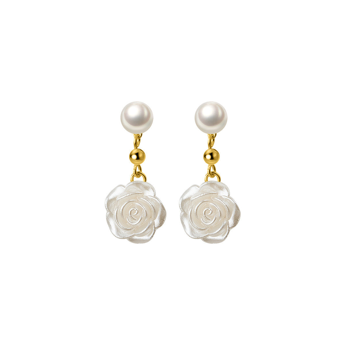 Women's Simple Light Bead Synthetic Pearl Camellia Earrings