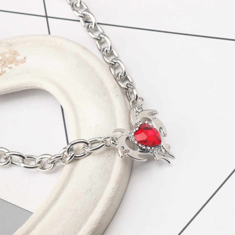 Fashion Ruby Love Heart-shaped Diamond Sweater Necklaces