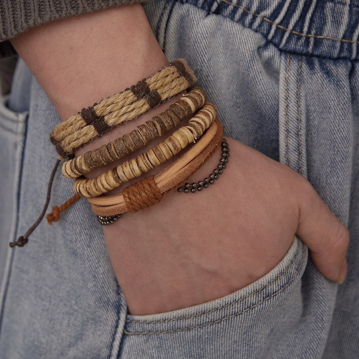 Men's Suit Wooden Bead Coconut Shell Woven Bracelets