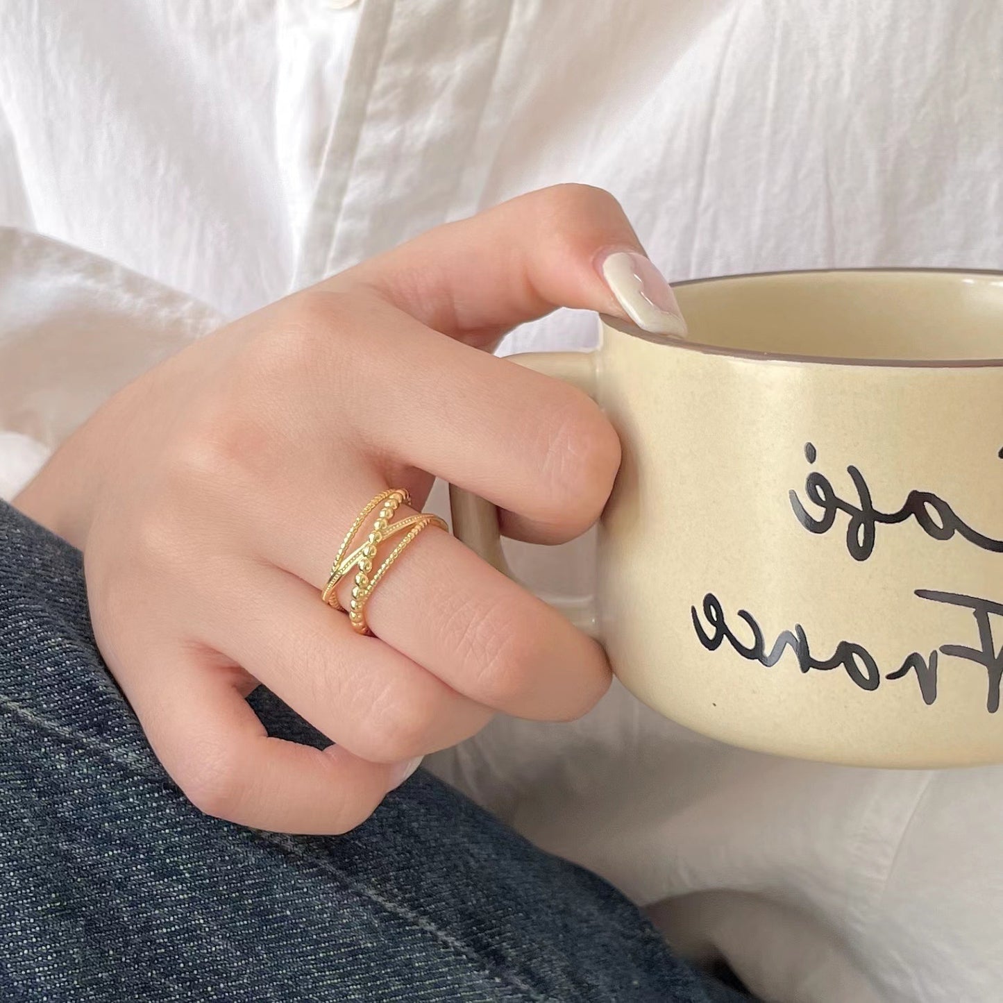 Women's Fan French Style Sterling Sier Cross Minimalist Rings