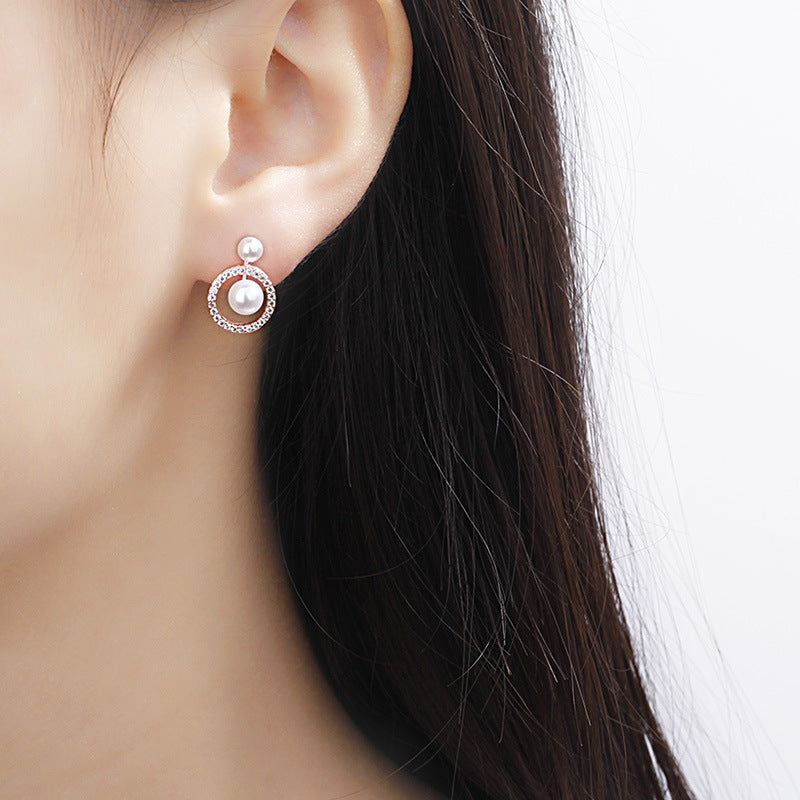 Round Trendy Full Diamond Pearl Simple Stud Earrings