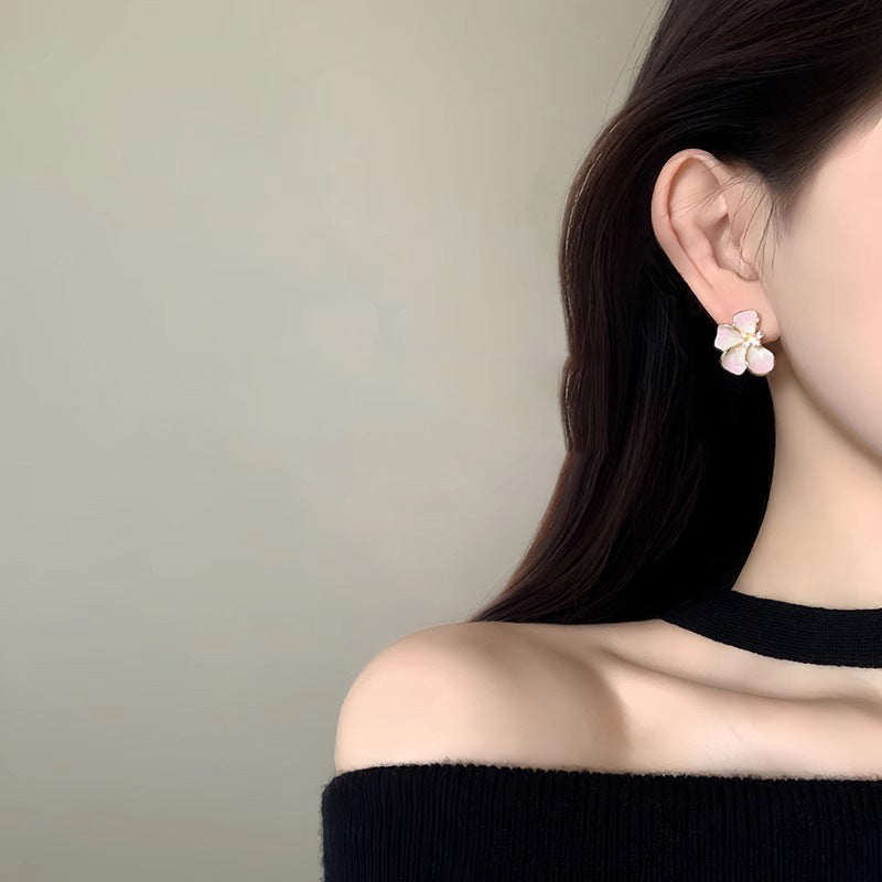 Women's Pink Enamel Flower For Super Nice High-grade Light Stud Earrings