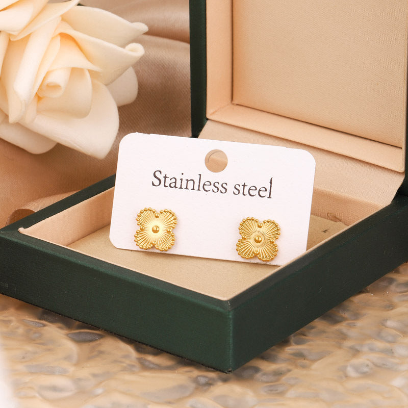 Steel No Fading Ear Gold Rose Earrings