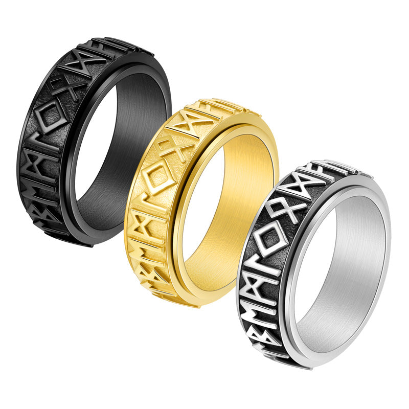 Men's Nordic Style Viking Text Stainless Steel Rings