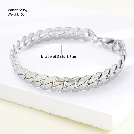 Men's Steel Six-sided Grinding Cuban Simple Personality Hipster Cool Bracelet