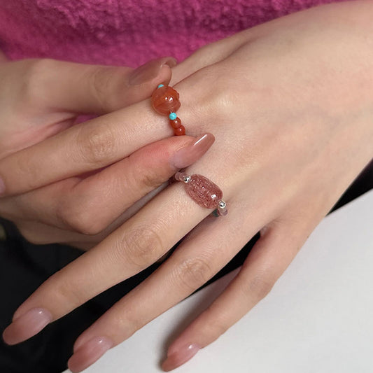 Women's Sterling Sier Natural Crystal Simple Unique Design Sweet Rings