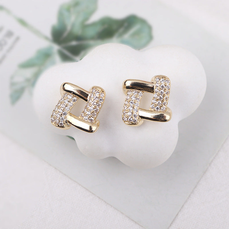 Needle Korean Style Retro Exquisite Elegant Three-dimensional Square Earrings