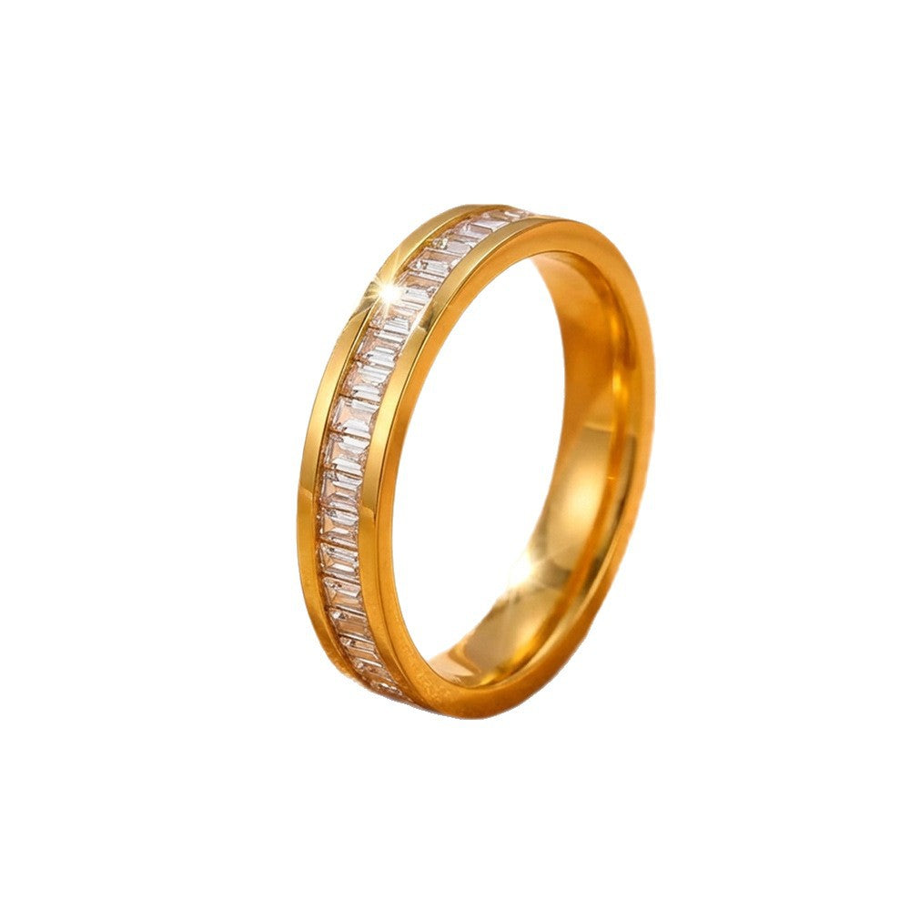 Waterproof Titanium Steel Diamond Four-leaf Clover High Ring