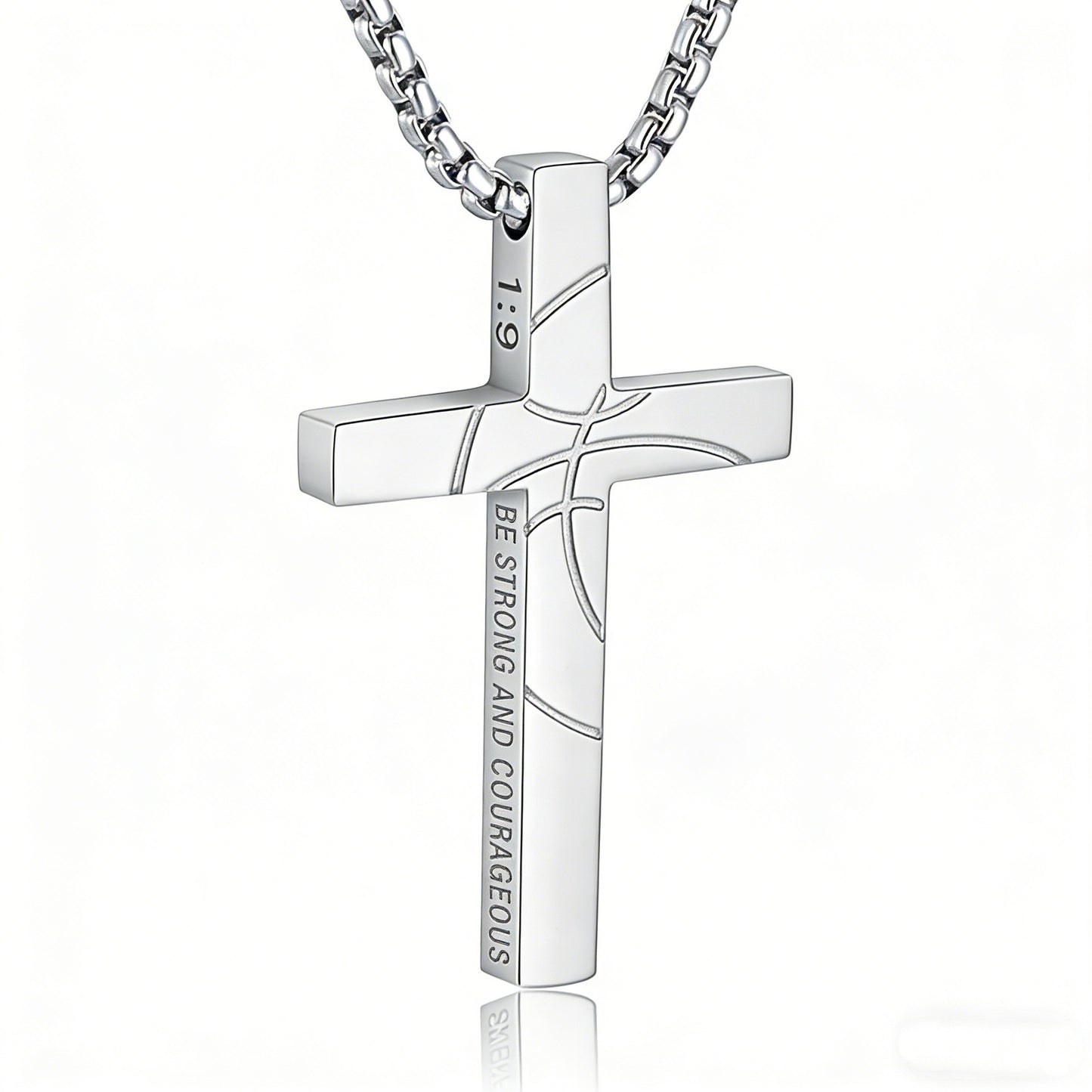 Men's Basketball Cross Double-sided Lettering Inspirational Scripture Personalized Necklace