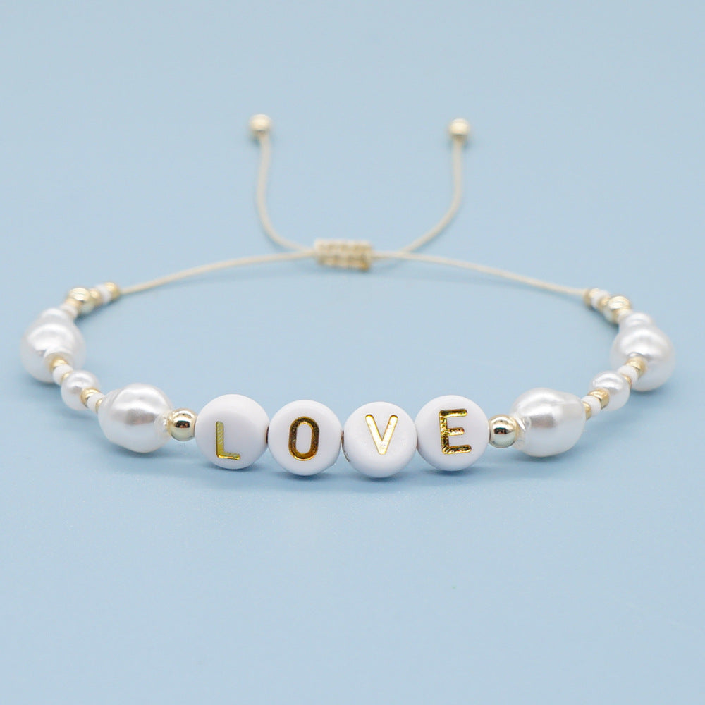 Pearl Bead Acrylic Letter Handmade Beaded Friendship Bracelets