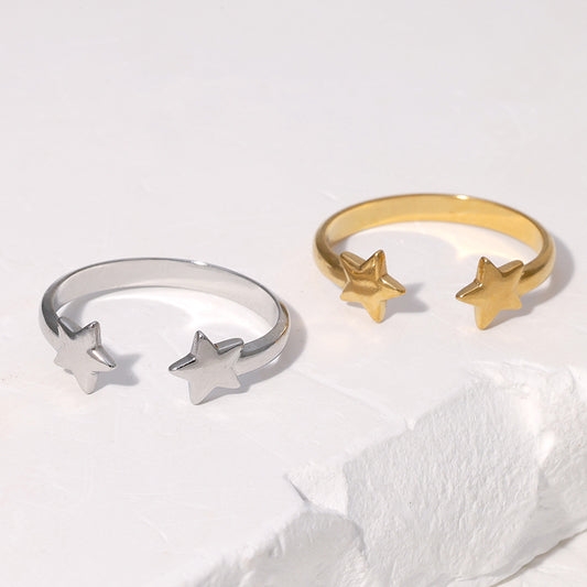Stainless Steel Open Five-pointed Star Creative Design Rings