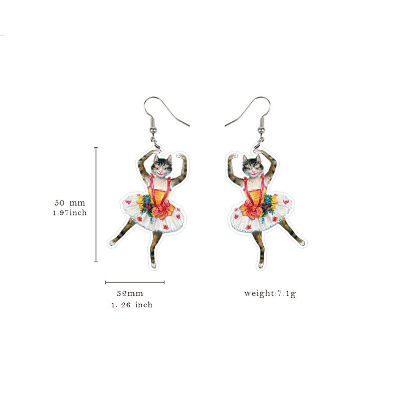 Piano Guitar Black Cat Ballet Dance Earrings