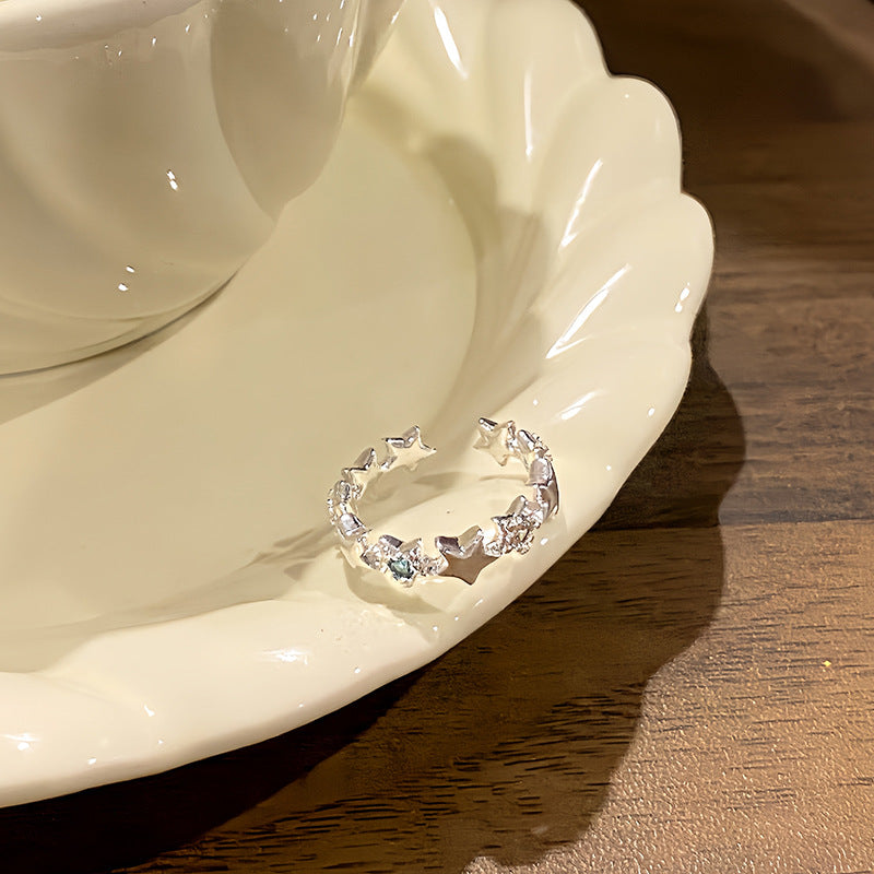 Falling Broken Blue Square Diamond Flower Branches Tendrils Female Gentle Ring