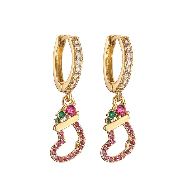 Women's Ornament Exquisite Copper Inlaid Color Diamond Christmas Series Earrings