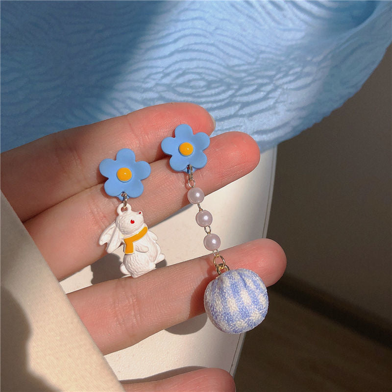 Blue Ear Female Korean Cute Sier Earrings