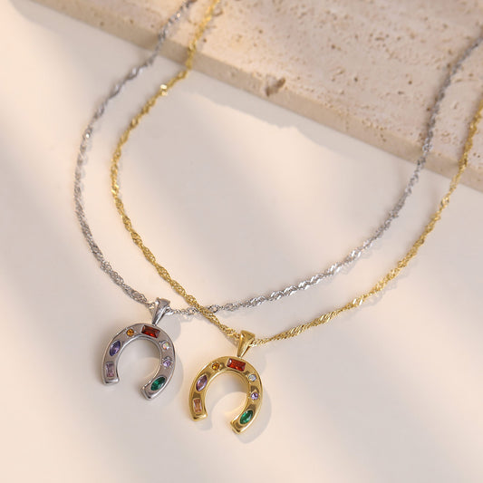 Personality Stainless Steel Horseshoe Shape Color Necklaces