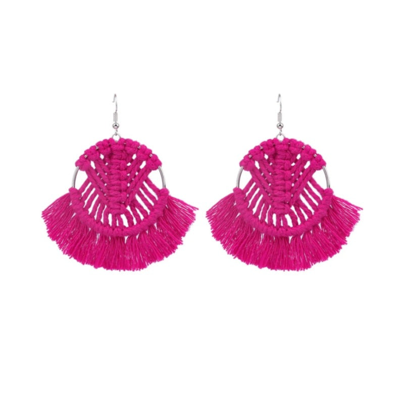 Women's High-grade Sweet Flowers Raffia Fashion Hand-knitted Earrings