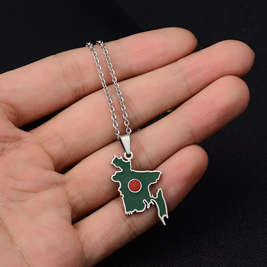 Oil Bangladesh Map Fashion Stainless Steel Necklaces