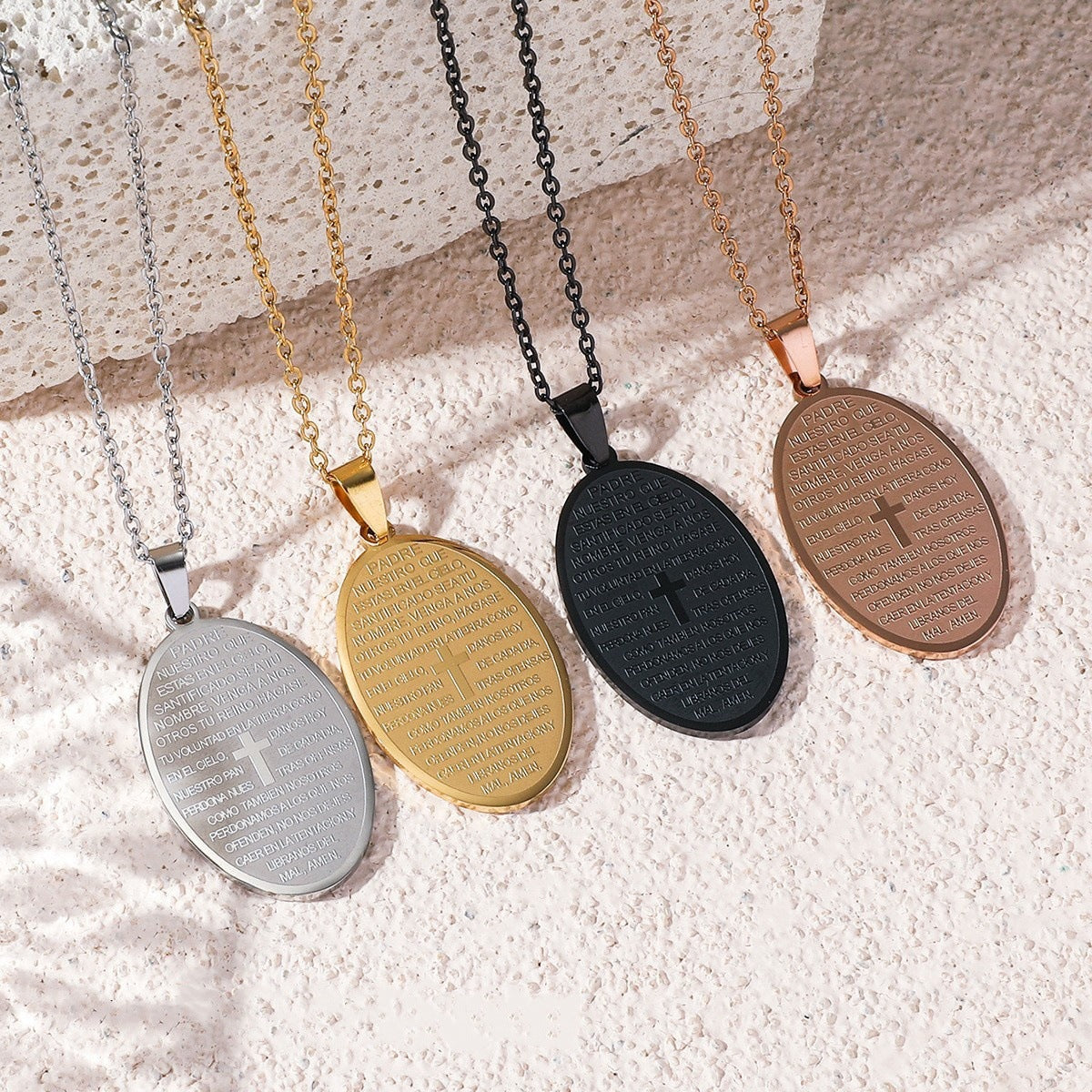 Women's & Men's Stainless Steel Oval Cross Titanium Does Pendants