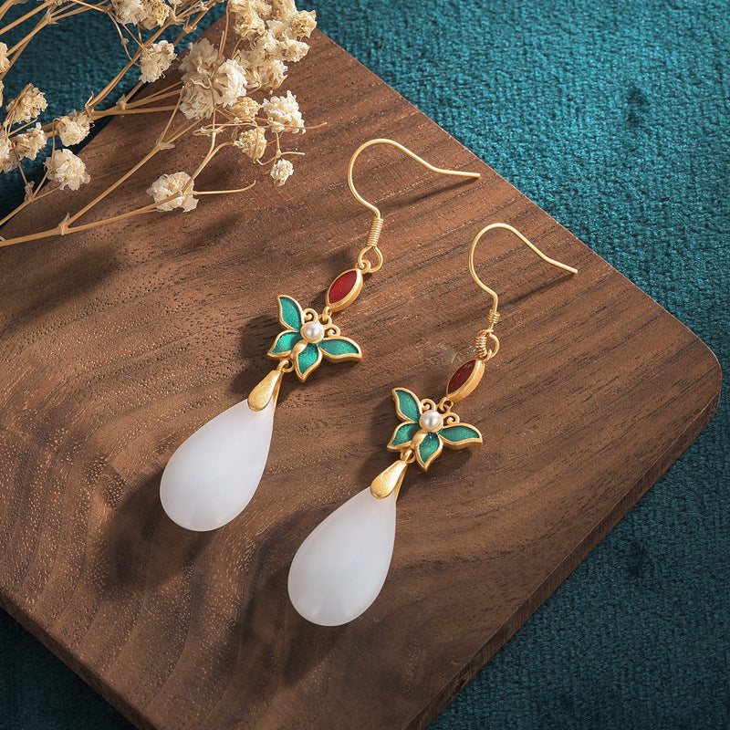 Women's Vintage Jade Classical Long Tassel National Trendy Earrings