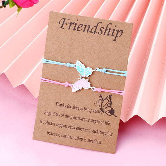 Butterfly Good Friend Alloy Wax Line Woven Friendship Bracelets