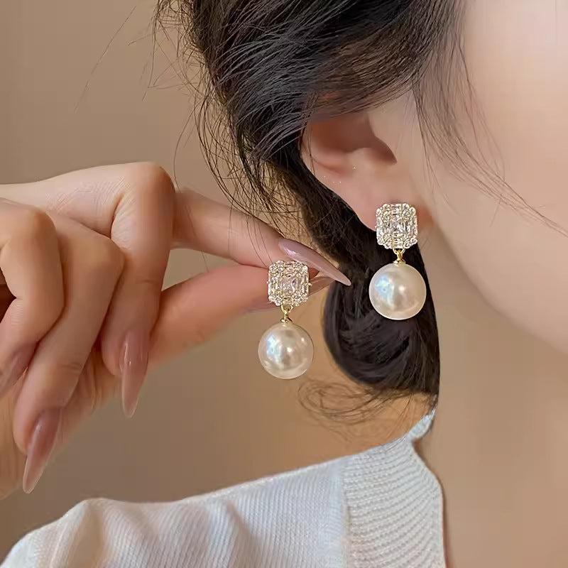 Zircon Pearl Korean Style Light Luxury High-grade Earrings