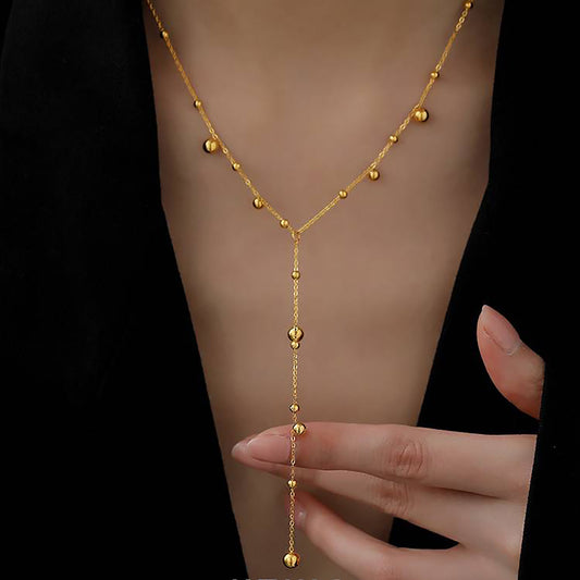 Women's Warm Gold Plated Long Fringe Bead Necklaces