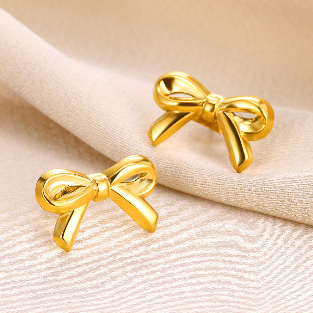 Luxury Glossy Bow Gold Stainless Steel Rings