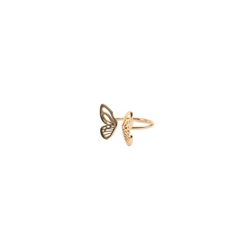 Eight Awn Star Butterfly Design Titanium Steel Gold Ring