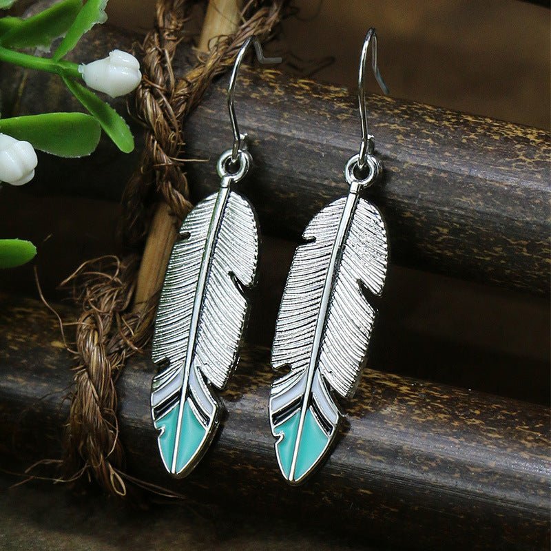 Women's Vintage Acrylic Turquoise Suit Minority Ancient Alloy Earrings