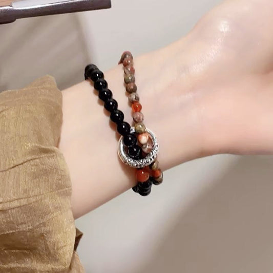 Women's National Style Peace Buckle Beaded Natural Bracelets