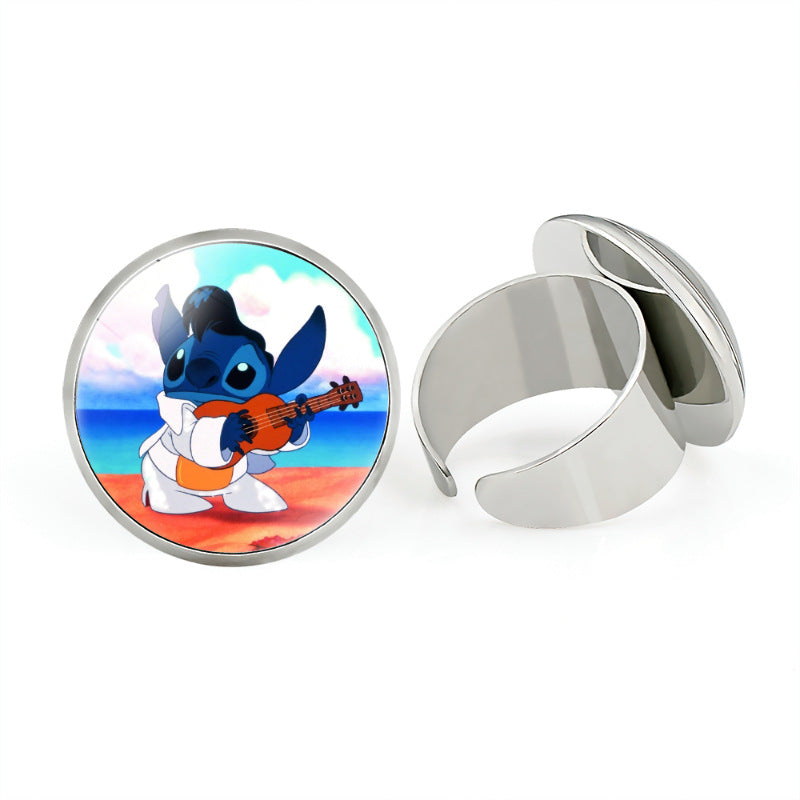 Star Stitch Cartoon Pattern Open Adjustable Rings