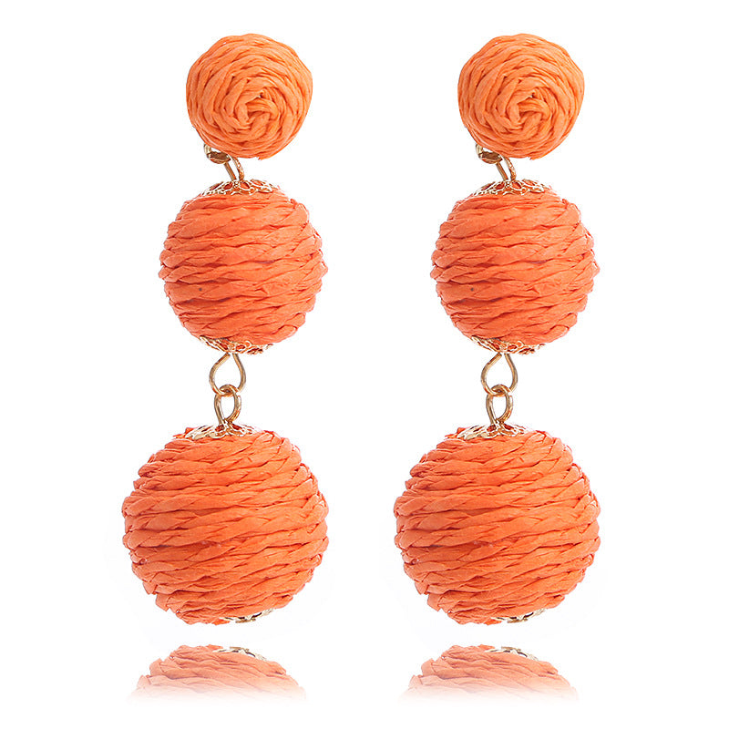 Handmade Raffia Vine Bal Summer Beach Long Vacation Earrings