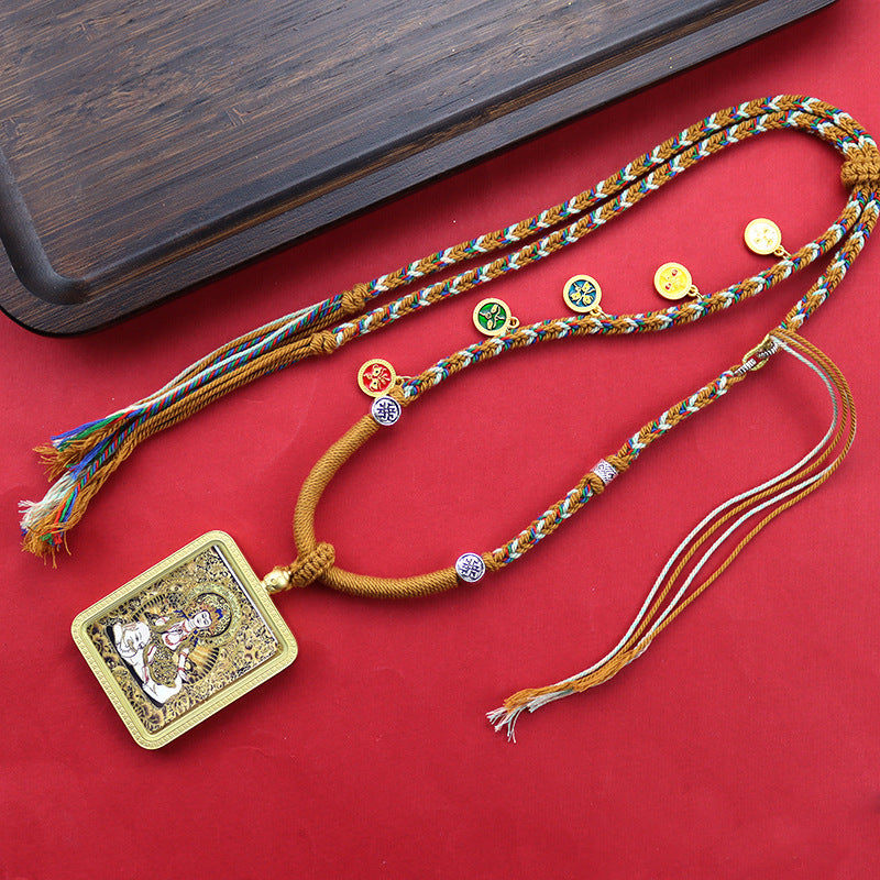 Tibetan Hand Painted Golden Outline Eight Patron Saints Double-sided Necklaces