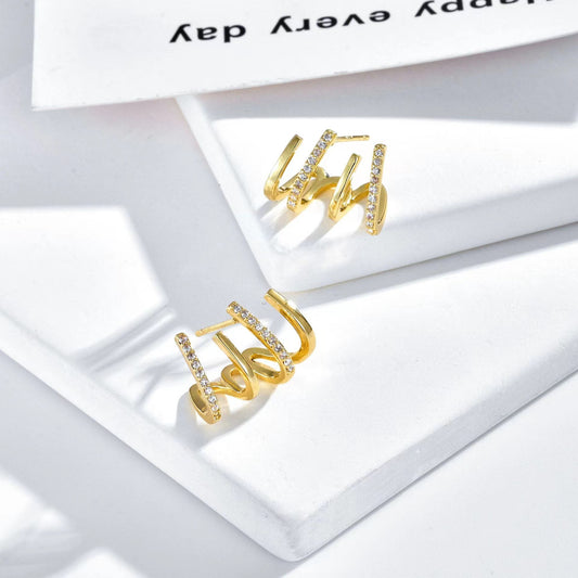 Sier Needle Fashion Design Gold Zircon Earrings